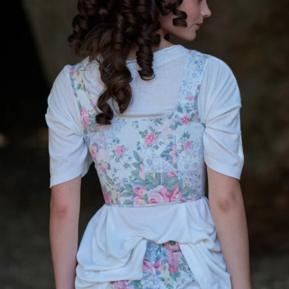 Selkie The Picnic Blanket Duchess Corset XSmall Lace Up Blue Pink Floral Top - Picture 2 of 9